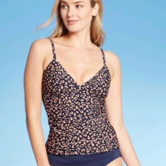 Kona Sol Womens Tankini Top Size S Leopard Print Adjustable Straps Swimwear - Picture 1 of 5